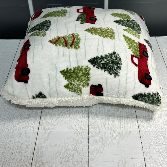 White Pillow with Red Vintage Truck and Christmas Trees - Picture 9 of 10